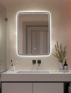 Oglindă Baie LED și Dezaburire Premium cu Senzor Touch, Lumina Rece, Caldă și Neutră,Elit's 60x80cm, Rama Negru Antichizat