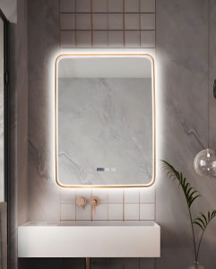 Oglindă Baie LED și Dezaburire Premium cu Senzor Touch, Lumina Rece, Caldă și Neutră,Elit's 60x80cm, Rama Bronz Antichizat