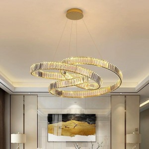Lustra LED Tip Pendul Elit's Ruwayda Two, Cu Telecomanda, 3 Tipuri De Lumina, Inaltime Reglabila, 192W, Auriu