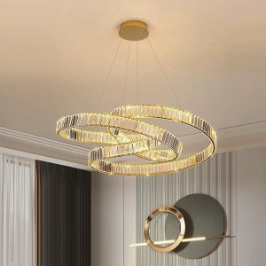 Lustra LED Tip Pendul Elit's Ruwayda Two, Cu Telecomanda, 3 Tipuri De Lumina, Inaltime Reglabila, 192W, Auriu