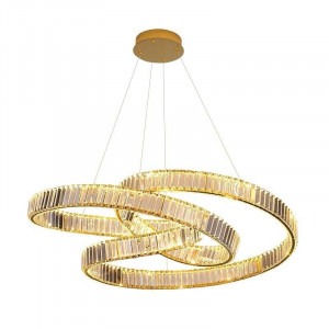 Lustra LED Tip Pendul Elit's Ruwayda Two, Cu Telecomanda, 3 Tipuri De Lumina, Inaltime Reglabila, 192W, Auriu