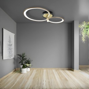 Lustra LED Elit's Maddy, Cu Telecomanda, 3 Tipuri De Lumina, Intensitate Reglabila, 53W, Negru/Auriu