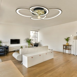 Lustra LED Elit's Maddy Two, Cu Telecomanda, 3 Tipuri De Lumina, Intensitate Reglabila, 103W, Negru/Auriu