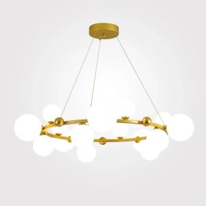 Lustra Isaura Gold,12 Abajururi, Inaltime Reglabila, Gold/Alb, 80cm