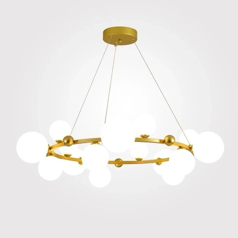 Lustra Isaura Gold,12 Abajururi, Inaltime Reglabila, Gold/Alb, 80cm