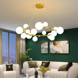 Lustra Isaura Gold,12 Abajururi, Inaltime Reglabila, Gold/Alb, 80cm