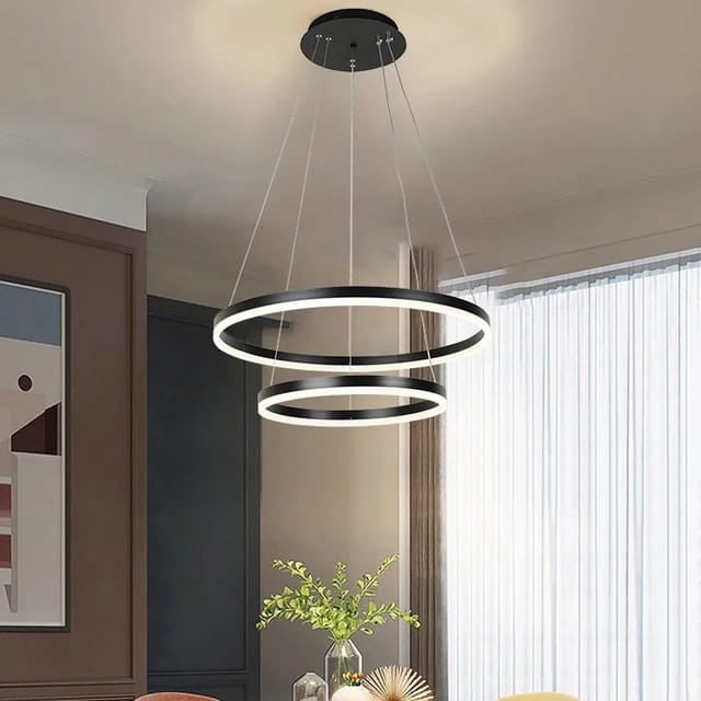 Lustra LED Cu Telecomanda, 2 cercuriNegru, 120w Elit's