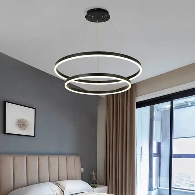 Lustra LED Cu Telecomanda, 2 cercuriNegru, 120w Elit's