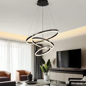 Lustra LED Cu Telecomanda, 3 cercuri Negru Elit's