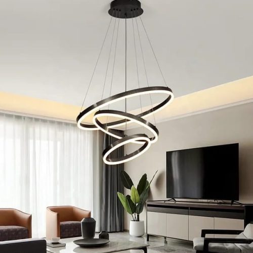 Lustra LED Cu Telecomanda, 3 cercuri Negru Elit's