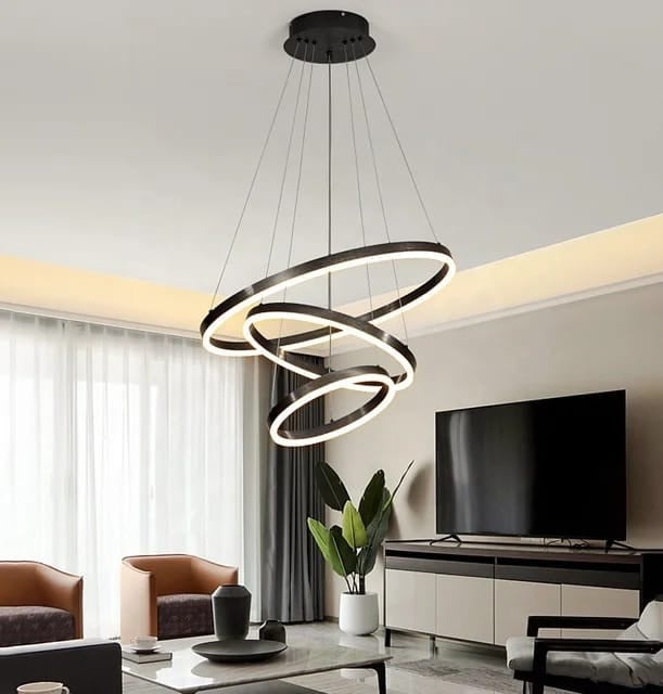 Lustra LED Cu Telecomanda, 3 cercuri Negru Elit's