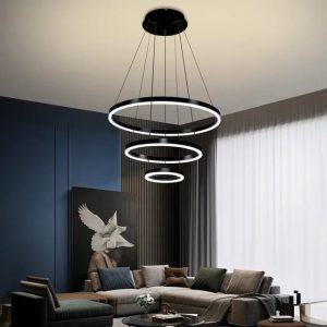 Lustra LED Cu Telecomanda, 3 cercuri Negru Elit's