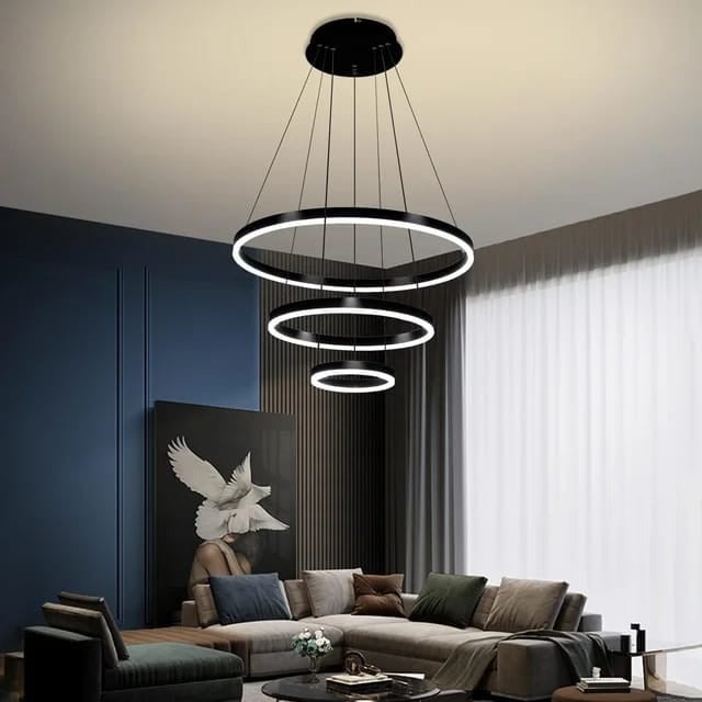 Lustra LED Cu Telecomanda, 3 cercuri Negru Elit's