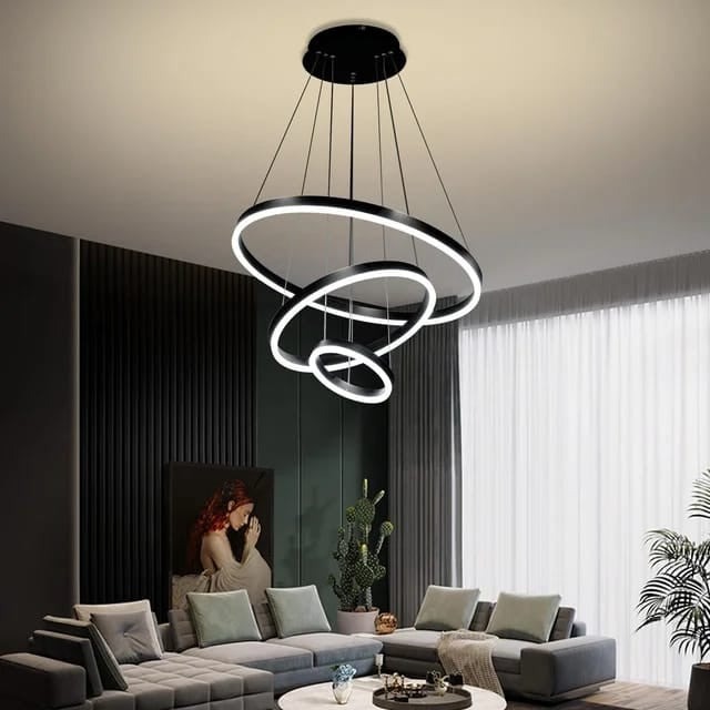 Lustra LED Cu Telecomanda, 3 cercuri Negru Elit's