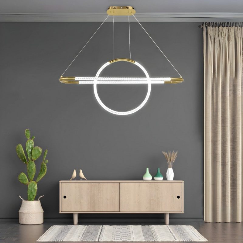 Lustra Led Cu Telecomanda, 3 Tipuri De Lumina, Inaltime Reglabila, 50W, Gold
