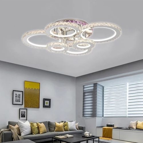 Lustra LED cu telecomanda,Elit's cristal, 6 cercuri, cromat, 120W, RGB