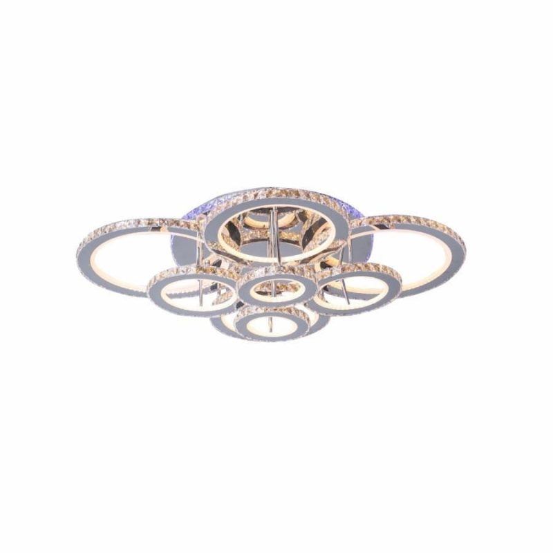 Lustra LED cu telecomanda,Elit's cristal, 8 cercuri, cromat, 180W, RGB