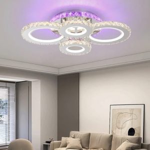 Lustra LED cu telecomanda -Elit's cristal, 4 cercuri, cromat, 140W, RGB