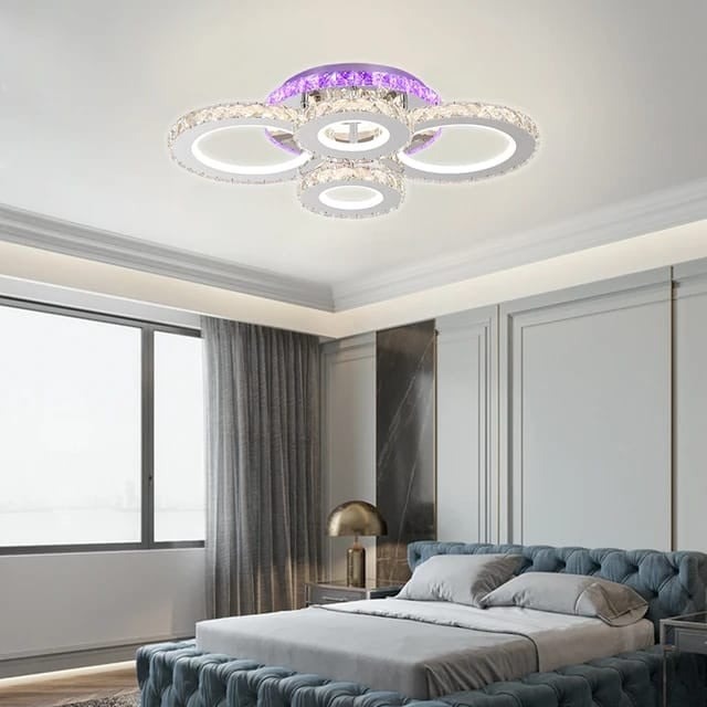 Lustra LED cu telecomanda -Elit's cristal, 4 cercuri, cromat, 140W, RGB