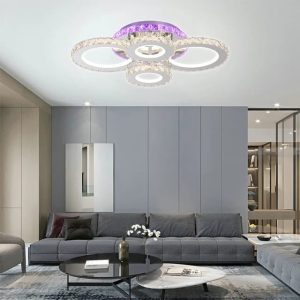 Lustra LED cu telecomanda -Elit's cristal, 4 cercuri, cromat, 140W, RGB