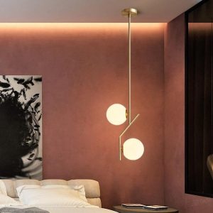 Lustra Pendul Sticla,Elit's Cu Abajur, 2 X E14, Inaltime Reglabila, Gold