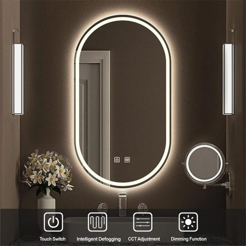 Oglindă Baie LED și Dezaburire Premium cu Senzor Touch, Lumina Rece, Caldă și Neutră,Elit's 55x100cm