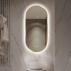 oglinda-led-touch-premium-dezabu (2) Oglindă Baie LED și Dezaburire Premium cu Senzor Touch, Lumina Rece, Caldă și Neutră,Elit's 50x80cm, cu rama Gold