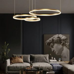 Lustra LED Cu Telecomanda, Elits (7) Lustra LED Cu Telecomanda ORO, 3 cercuri, Gold,Elit's 160w