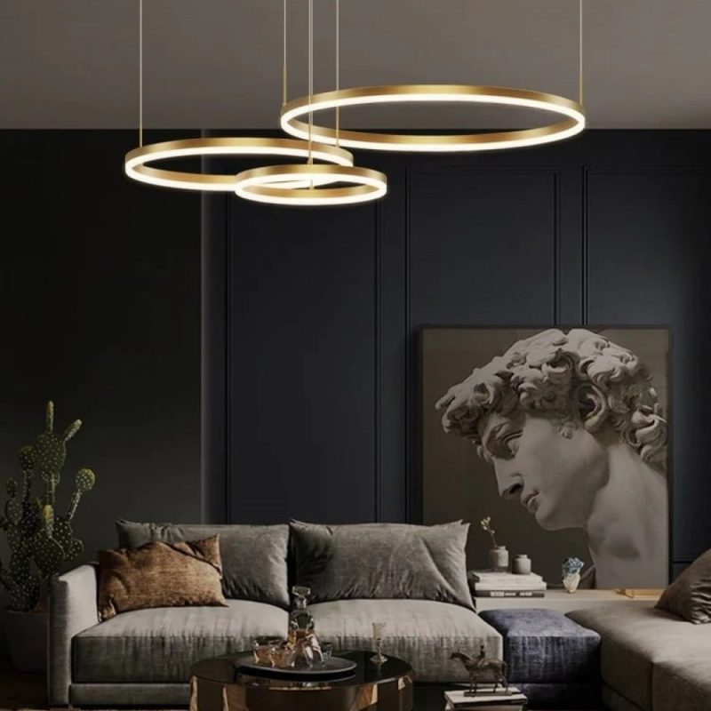 Lustra LED Cu Telecomanda, Elits (7) Lustra LED Cu Telecomanda ORO, 3 cercuri, Gold,Elit's 160w
