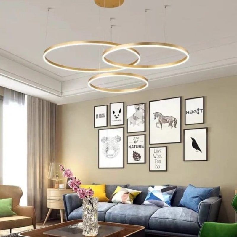 Lustra LED Cu Telecomanda, Elits (8) Lustra LED Cu Telecomanda ORO, 3 cercuri, Gold,Elit's 160w