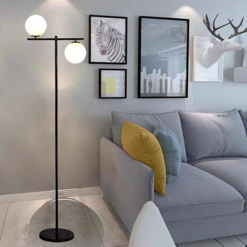 Lampadar Venus, 2 globuri, Negru, 157cm