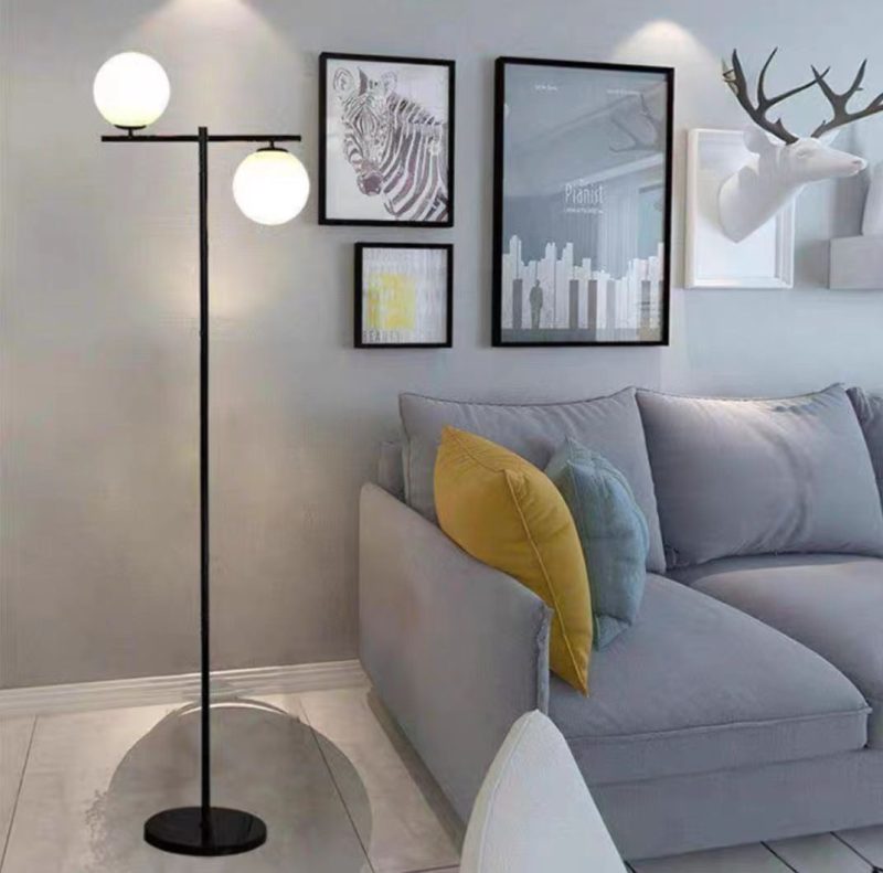 Lampadar Venus, 2 globuri, Negru, 157cm