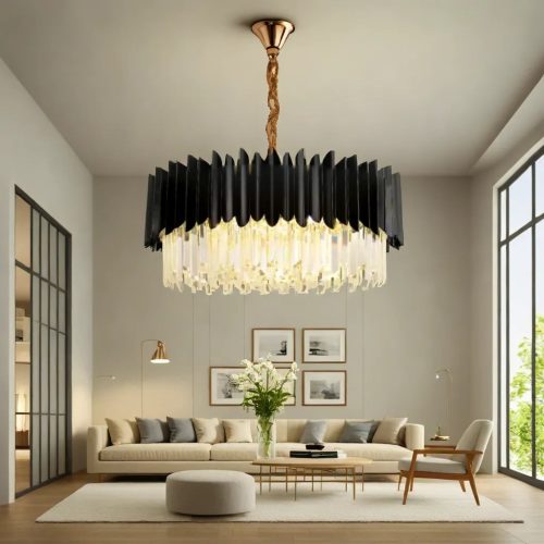 Candelabru Cristal, 8 X E27, Negru, 50cm Elit's