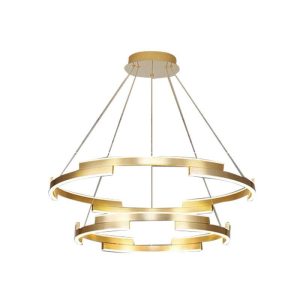 Lustra LED Suspendata Cu Telecomanda, 3 Tipuri De Lumina, Inaltime Reglabila, 85W, Auriu Elit's