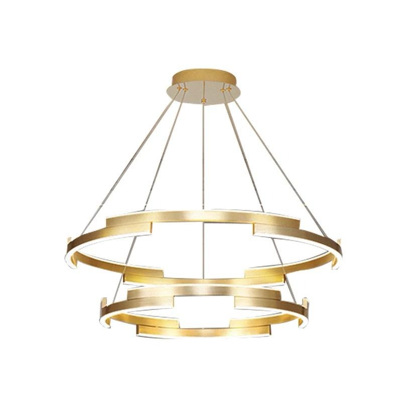 Lustra LED Suspendata Cu Telecomanda, 3 Tipuri De Lumina, Inaltime Reglabila, 85W, Auriu Elit's