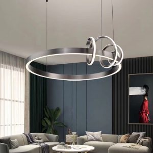 Lustra LED Suspendata Cu Telecomanda, Elit's 3 Tipuri De Lumina, Inaltime Reglabila, 70W, Gri
