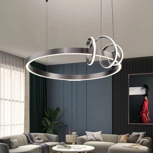 Lustra LED Suspendata Cu Telecomanda, Elit's 3 Tipuri De Lumina, Inaltime Reglabila, 70W, Gri