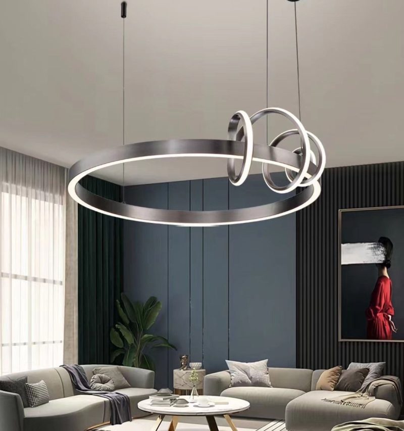 Lustra LED Suspendata Cu Telecomanda, Elit's 3 Tipuri De Lumina, Inaltime Reglabila, 70W, Gri
