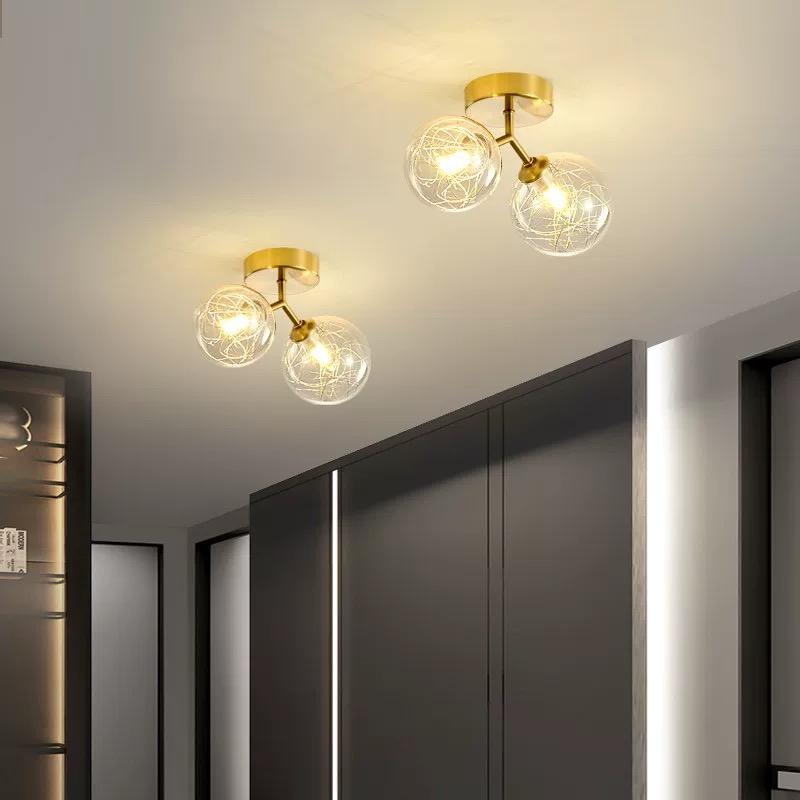 Lustra cu doua globuri transparente, auriu Elit's