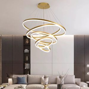 Lustra LED Cu Telecomanda, 5 cercuri, Gold Elit's