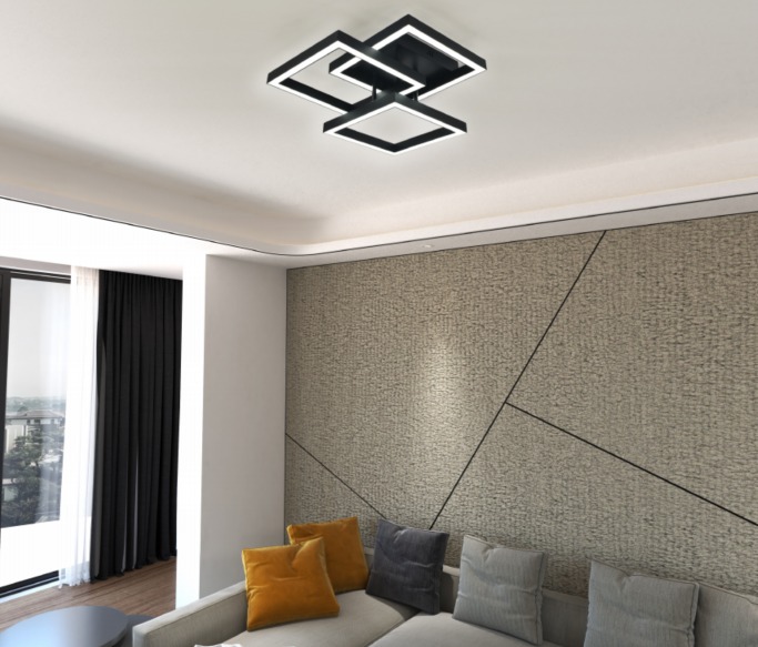 Lustra LED Cu Telecomanda, 3 Tipuri de Lumina, Intensitate Reglabila, 60W, Negru