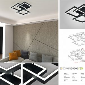 Lustra LED Cu Telecomanda, 3 Tipuri de Lumina, Intensitate Reglabila, 60W, Negru