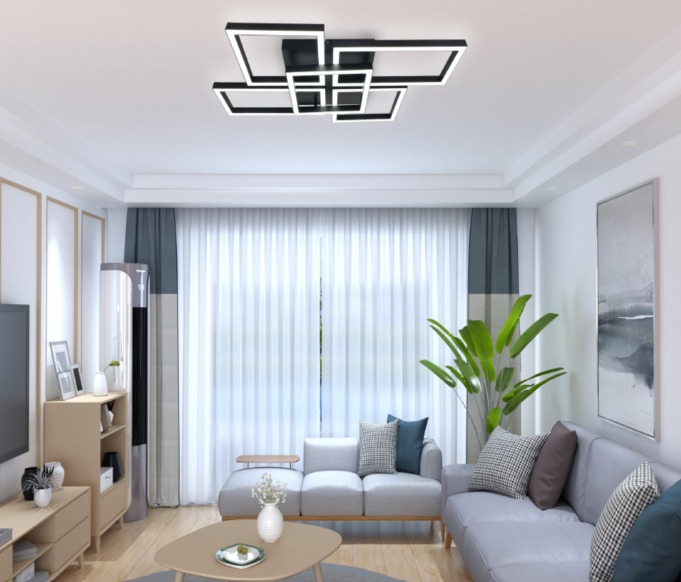 Lustra LED Cu Telecomanda,Elit's 3 Tipuri de Lumina, Intensitate Reglabila, 100W, Negru