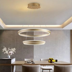 Lustra LED Suspendata Cu Telecomanda, 3 Tipuri De Lumina, Inaltime Reglabila, 240W, Auriu Elit's