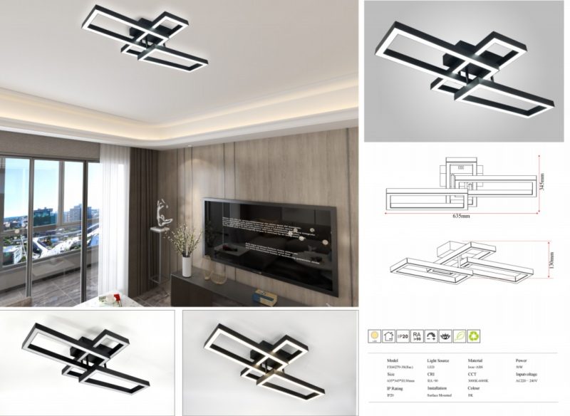 Lustra LED Cu Telecomanda,Elit's 3 Tipuri de Lumina, Intensitate Reglabila, 50W, Negru