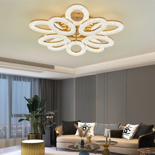 Lustra LED Cu Telecomanda, 3 Tipuri De Lumina, Intensitate Reglabila, 200W, Auriu