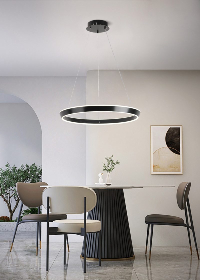 Lustra LED Suspendata Cu Telecomanda,Elit's 3 Tipuri De Lumina, Inaltime Reglabila, 160W, Negru