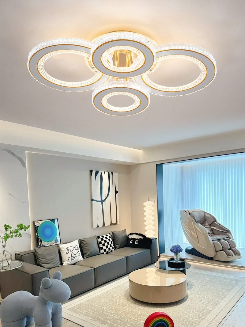 Lustra LED Cu Telecomanda, 3 Tipuri De Lumina Plus Lumina RGB, Intensitate Reglabila, 186W, Auriu Elit's