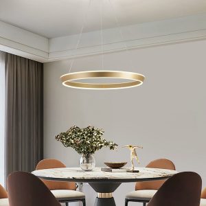 Lustra LED Suspendata Cu Telecomanda, 3 Tipuri De Lumina, Inaltime Reglabila, 160W, Auriu Elit's