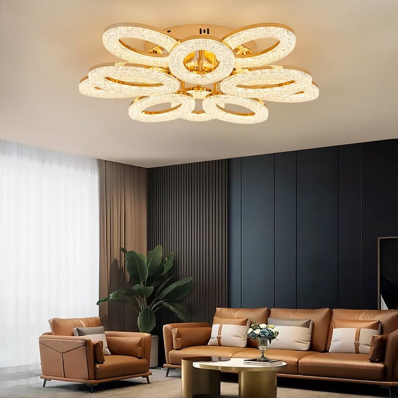 Lustra LED Cu Telecomanda, 3 Tipuri De Lumina, Intensitate Reglabila, 200W, Auriu